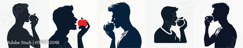 Silhouette of a Man Eating an Apple Vector Illustration