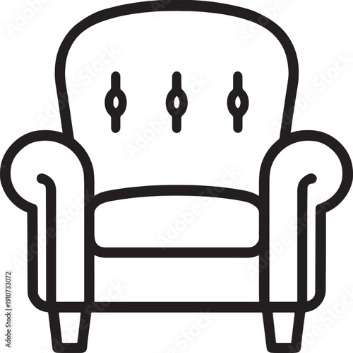 Simple line drawing of a comfortable armchair with cushions  home furniture