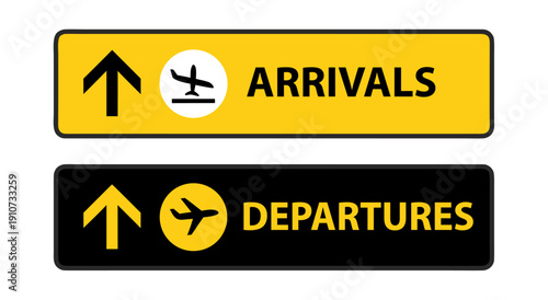 Airport Arrival and Departure Signs Vector Illustration with Upward Arrow and Airplane Icon