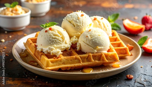 Delicious Waffles with Ice Cream - A Sweet Culinary Delight.