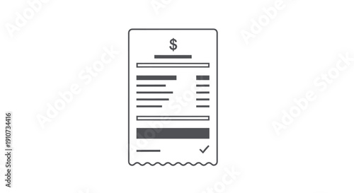Simple Black and White Illustrated Receipt with Dollar Sign.