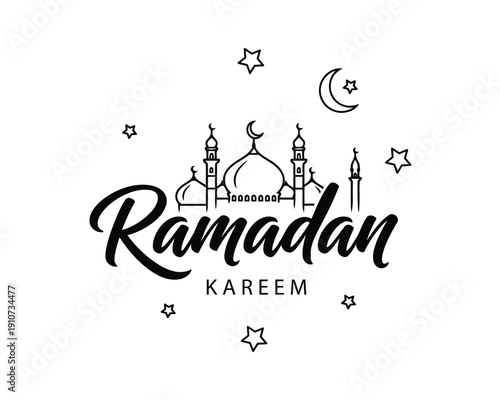 Ramadan Kareem Mosque Illustration with Stars and Moon