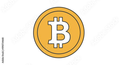 Gold Bitcoin Cryptocurrency Coin with White B Symbol.