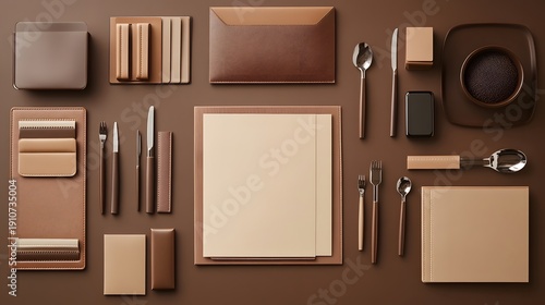 Wallpaper Mural Professional Corporate Stationery and Branding Mockup with Leather Accessories in Earth Tones Torontodigital.ca