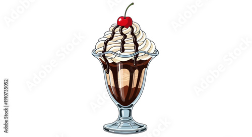 Delicious Chocolate Sundae with Whipped Cream and Cherry Topping.