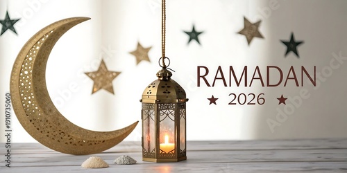 Celebrating the holy month of ramadan with a lantern and crescent moon decoration.