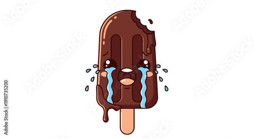 Crying Chocolate Ice Cream Bar with a Bite Taken Out.