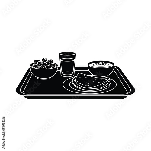 Traditional Ramadan Iftar Meal Plate with Dates and Soup