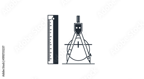 Black and White Geometric Drawing Tools Icon: Ruler and Compass.