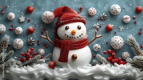 Wallpaper Mural Adorable 3D Snowman with Red Hat and Scarf in Festive Christmas Winter Scene Torontodigital.ca