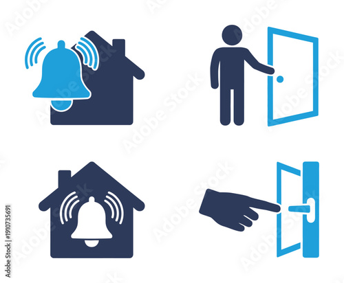 Vector graphic illustration of smart home security icons and doorbells