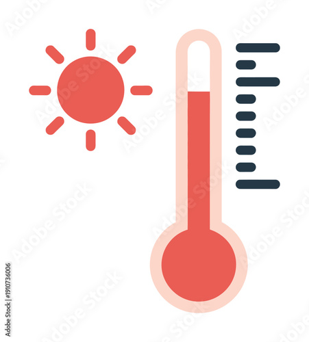 Vector graphic of a thermometer and sun with heat waves rising