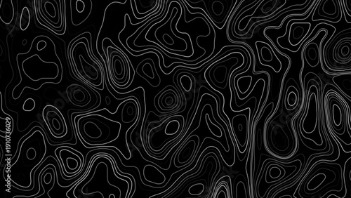 The concept of a conditional geography scheme and the terrain path. White on black. Vector illustration. 