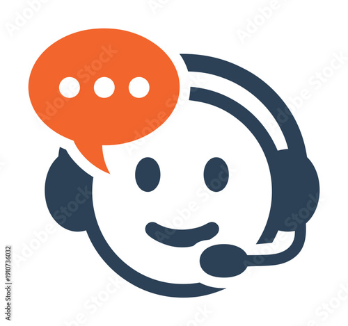 Vector illustration of a smiling customer service representative wearing a headset with a speech bubble