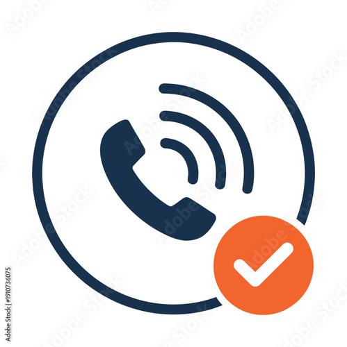 Vector graphic of a phone icon with a checkmark notification inside a circle