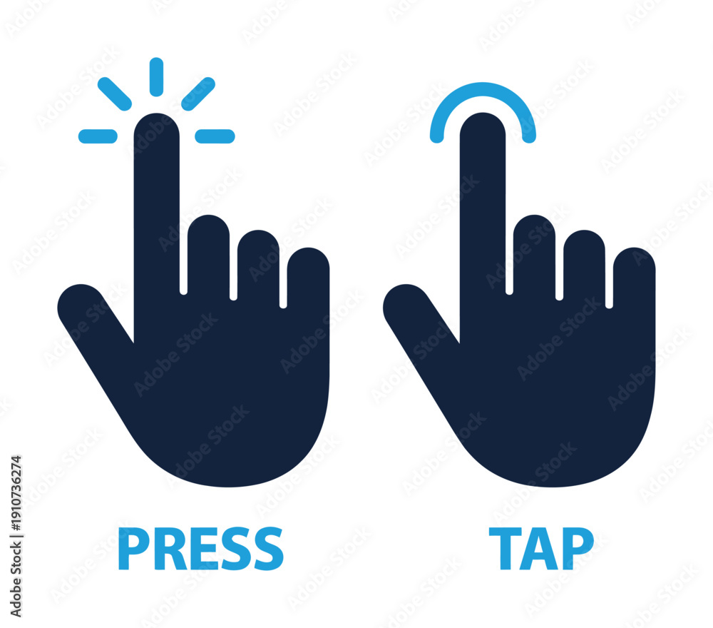 Fototapeta premium Vector graphic illustrates the difference between press and tap actions with two hands