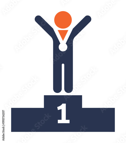 Vector graphic of a triumphant person on a podium with number one