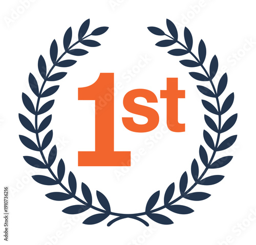 Vector graphic of a laurel wreath with the text 1st in orange