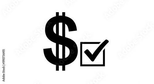 Vector dollar sign with checkmark in checkbox, finance confirmation symbol, payment approved icon isolated on White Background