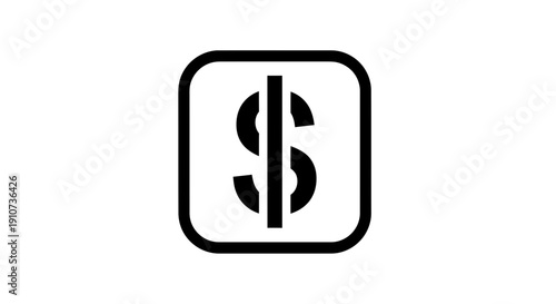 Vector dollar sign icon, split currency symbol, black and white illustration, for finance or banking design, overlay effect, website UI or app icon isolated on White Background