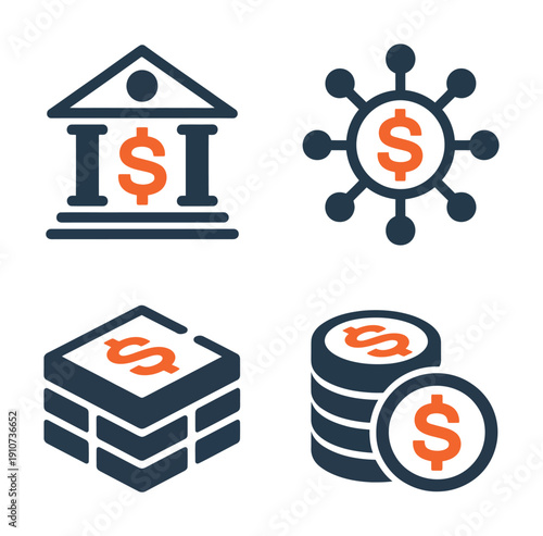 Vector illustration of four different money and finance related icons