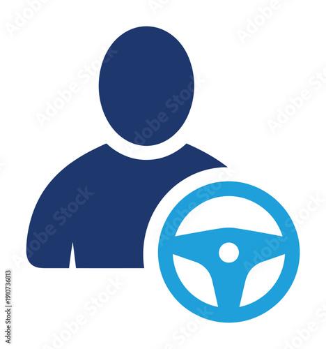 Vector graphic of a person holding a steering wheel symbol