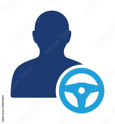 Vector graphic of a person's silhouette with a steering wheel