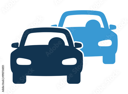 Vector graphic of two cars one dark and one light blue