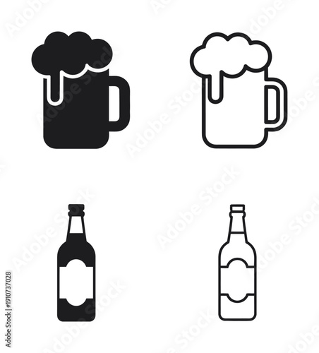 Vector set of beer icons in black and white colors