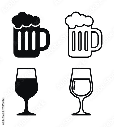 Vector set of four different drink icons on a white background