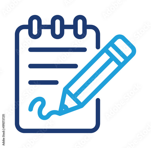Vector graphic of a notepad with a blue pencil writing on it