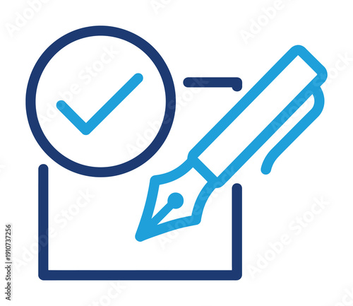 Vector graphic of a pen signing a document with a checkmark