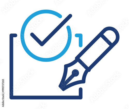 Vector graphic of a pen signing a document with a checkmark