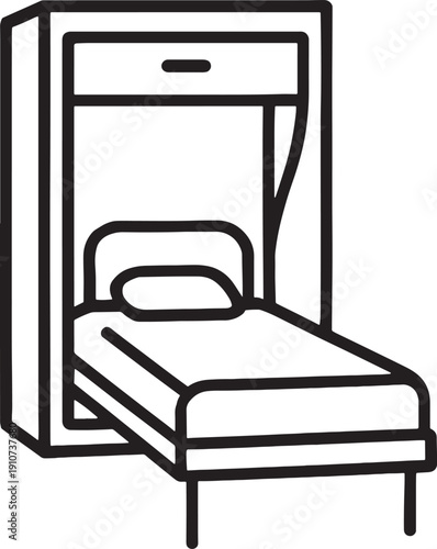 Simple line drawing of a single bed with headboard