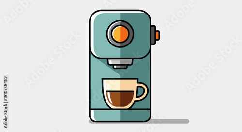 Illustration of a coffee machine dispensing coffee into a cup on a clean background from a front viewpoint