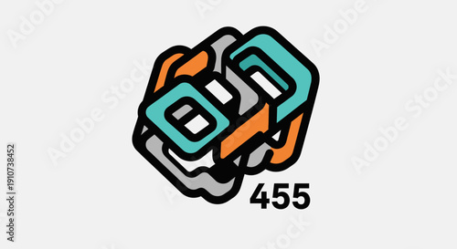 Interconnected links forming a knot with numeric label 455, illustration, abstract technology, modern design, vector graphics