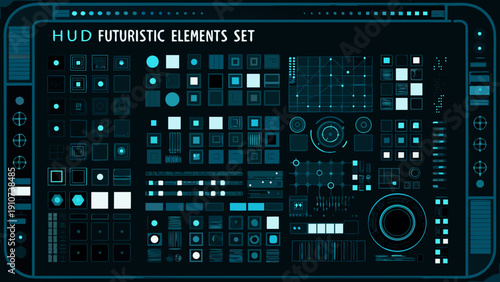 Futuristic hud elements displayed on a dark teal screen interface