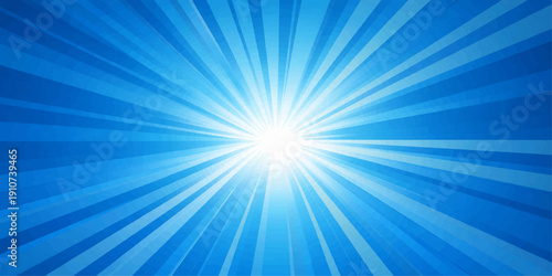 A bright summer sky illustration featuring an abstract blue sunburst background with glowing rays and a star flare design creating a vibrant nature wallpaper pattern of light beams