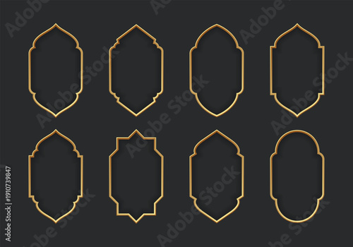 Golden Ornate Islamic Arch Frames Collection