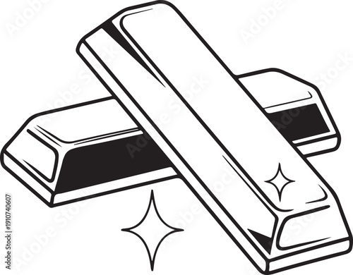 Stack of gold bars with sparkling shine icons representing wealth finance and precious metal