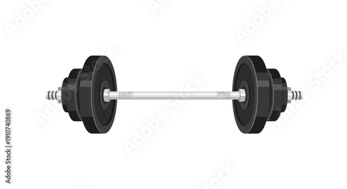 Black Barbell with Weight Plates for Strength Training.