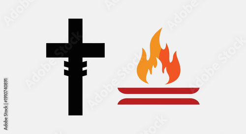 Crucifix and Flame Icon Symbolism Representation.