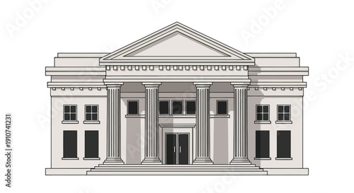 Elegant Classical Building with Columns and Architectural Details.
