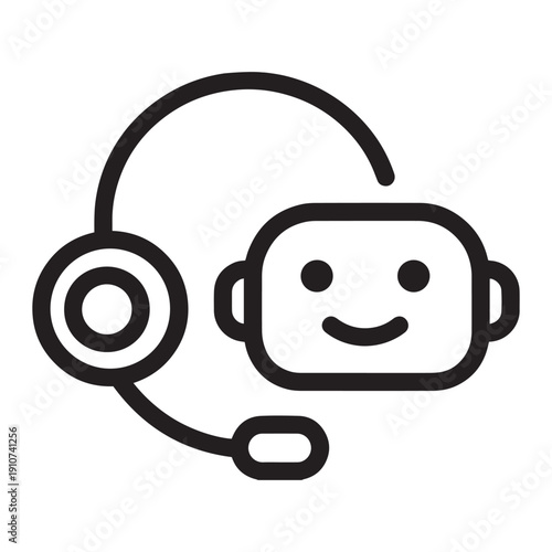 Friendly AI Chatbot Icon Wearing a Headset Representing Automated Customer Support, Virtual Assistant Services, and Modern Digital Communication Solutions for Businesses.