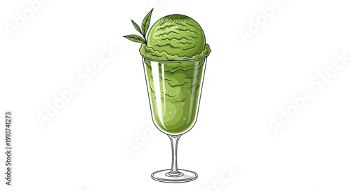 Matcha Ice Cream Parfait in a Glass with Green Tea.