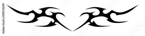 Heart Tattoo Neo Tribal, Y2K, Valentine Punk Retro Sticker, Love Logo, Vector Illustration of Black Gothic Tribal Tattoo, Polynesian Abstract Metal Symmetry
