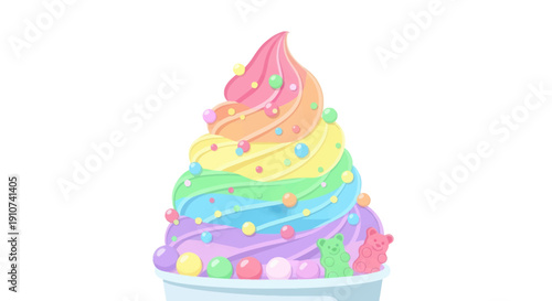 Colorful Swirl of Rainbow Ice Cream with Sprinkles Sweet Treat.
