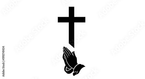 Christian Cross and Praying Hands Symbol Faith.