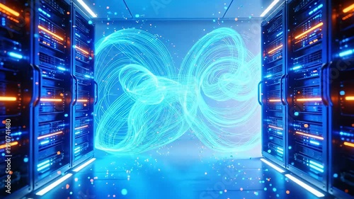 Server room with glowing data racks