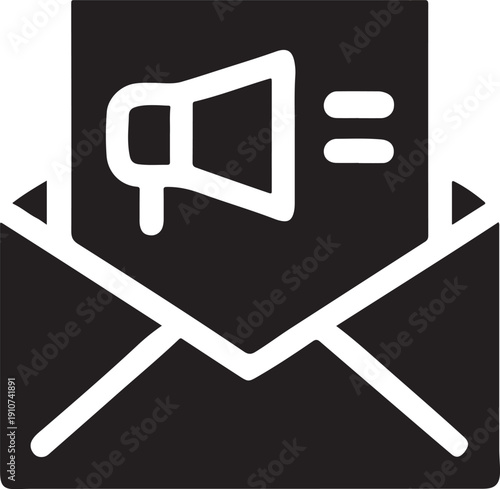 Marketing announcement email icon with megaphone symbol and envelope for digital promotion